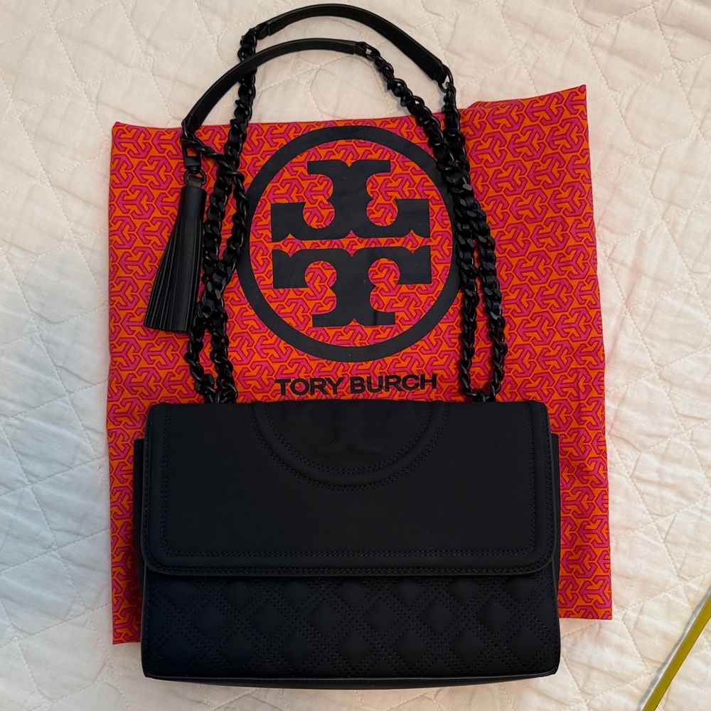 Tory Burch Matte Black Large Fleming Bag